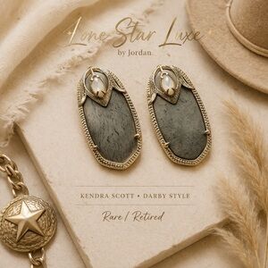Kendra Scott Darby Vintage Gold Drop Earrings Gray Stone Western Luxe Rare HTF